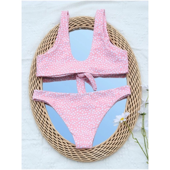 Leopard Print Mint Front Tie Cheeky Bikini Swim Beach - Picture 7 of 8